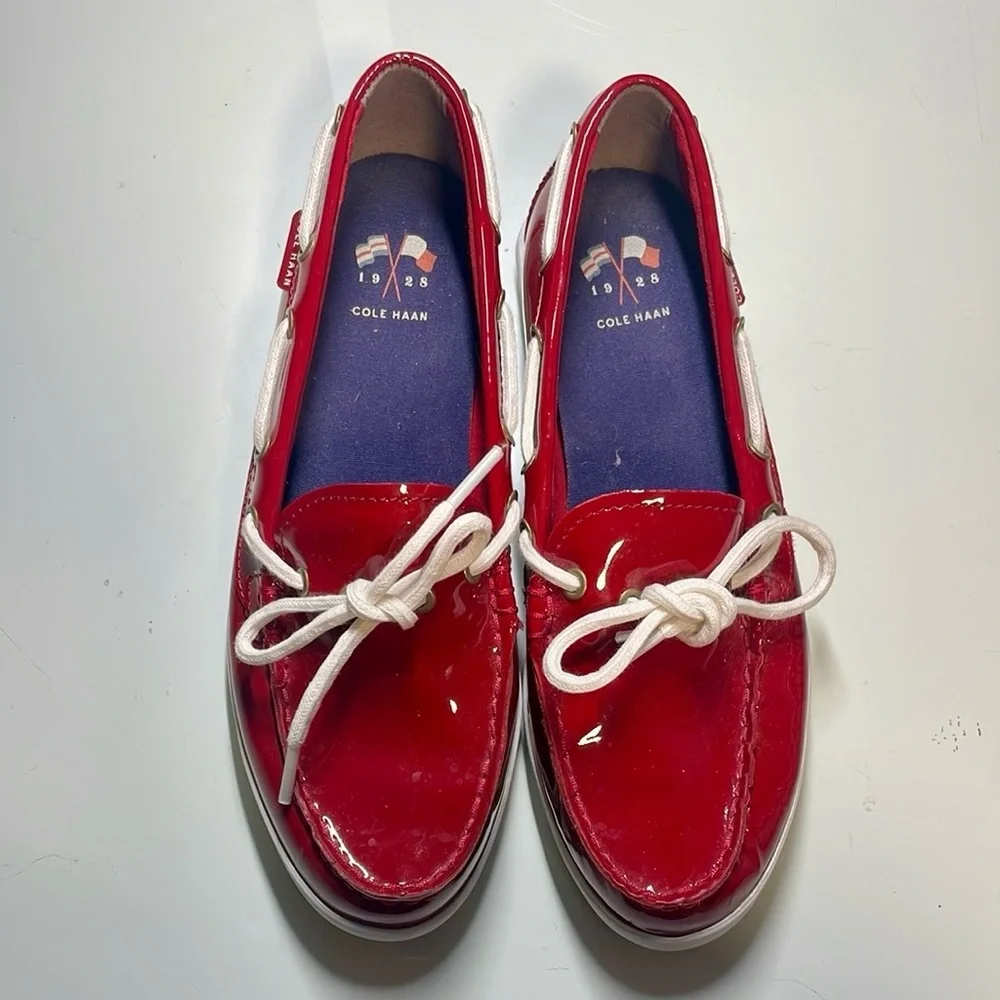 Cole Haan Red and White Moccasins with‎ Classic Stitching